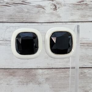 Vintage Clip On Earrings Black Center with Cream Halo Statement